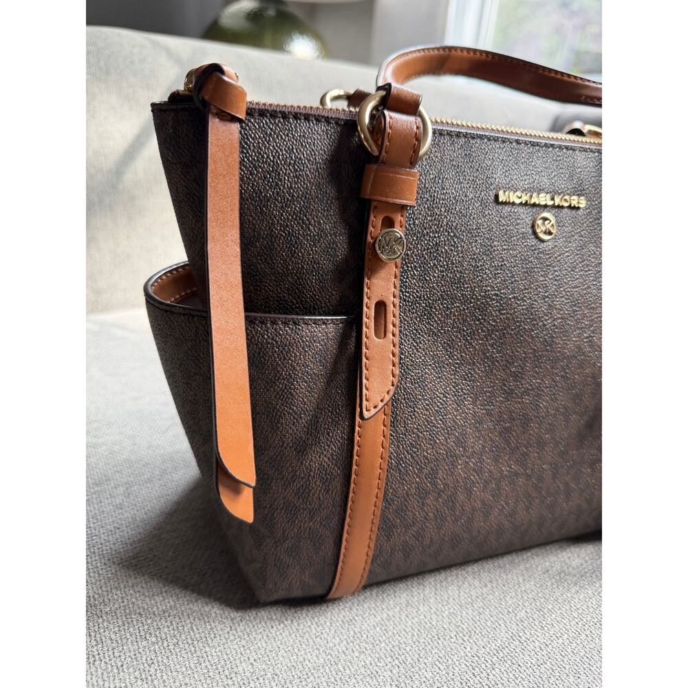 Michael Kors Sullivan Small Logo Top-Zip Tote Bag Logo-print Leather Canvas - Picture 3 of 16